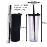 700ml,Double-Layer Straw Cup/MUG,Drinkware,Environmentally Friendly Plastic,Large Diameter,Transparent Milk Tea Cup,Holiday Gift