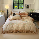 100% Cotton Korean Princess Style Flower Print Ruffles Bedding Set Queen Size Duvet Cover Flat/Fitted Bed Sheet Pillowcases 4Pcs