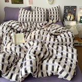 Classic Black White Plaid Bedding Set Soft Seersucker Duvet Cover Set Double-sided Checkered Quilt Cover for Single Double Bed
