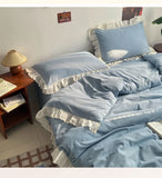 INS Princess Style Bedding Sets Ruffle Lace Bow Quilt Cover Home Romantic Bedclothes Decor Woman Girls Bedroom Duvet Cover 4pcs