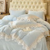 4Pcs Vintage French Romantic Lace Ruffles Carved Velvet Warm Winter Princess Bedding Set Duvet Cover Set Bed Sheet Pillowcases