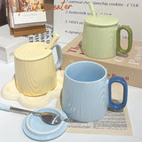 Nordic Style Solid Ceramic Cup Creative Wood Grain Handgrip Cups Household Cute Breakfast Milk Mug Fashion Office Coffee Mugs