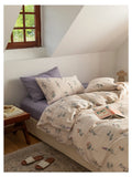 Retro Pure Cotton Diagonal Stripe Bedding Four-Piece Set Small Floral Bed Sheet Quilt Coverlet Three-Piece Set 18m Bed Canopy...