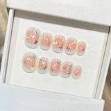 10Pcs Cute Cat Eye Press on Nails Short Square False Nails with Glue Dreamy Butterfly Fake Nails Full Cover Colorful Vortex Nail