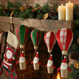 Christmas Tree Ornaments, Flocked Hot Air Balloon Santa Figurine, Gold-Trimmed Linen Basket, European and American Style