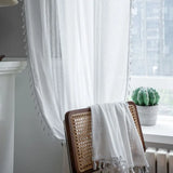 White Tulle Bohemian Curtain with Tassels, French Lace, Window Drapes, Boho Home Decor, Living Room and Bedroom