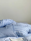 Modern Copenhagen Stripe Bedding Set Pure Cotton Gown Satin Six-Piece Quartet Full Cotton Quilt Cover Bed eet
