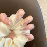 10Pcs Shiny Handmade Press on Nails Full Cover Rhinestone Gradual Change Cat Eye Merpeople Ballet  Almond False Nails Nail Tips