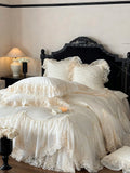 4Pcs French Princess Style 100% Cotton Romantic Long Stella Cotton Lace Duvet Cover High-end Feeling Padded Thickened Bed Cover