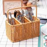 Large Capacity Woven Basket with Handle Easy Clean Storage Tray Woven Weaving Smooth Corner Utensil Organizer Basket