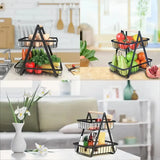 2/3 Tier Kitchen Organizer Rack Fruit Basket with Detachable Metal Holder and Wooden Handle Vegetable Bread Snacks Storage Shelf