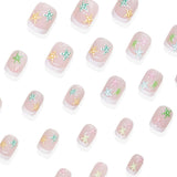 Starfish Fake Nails Reusable French Press on Nails Summer Short Square False Nail Art Ocean Fake Nails Starfish Design Nails Tip