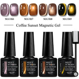 5pcs Coffee Sunset Cat Magnetic Gel Nail Polish Set Glass Beads Magnetic Semi Permanent Soak Off UV Gel Varnish Nail Supplies