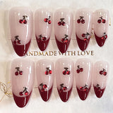 10Pcs Almond Handmade Press On Nails Bowknot Fake Nail Full Cover Metallic Glitter Spice Girl French Design Manicure False Nails