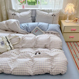 New Class A Kapok Double Yarn Plaid Lace Four-piece Set Sheet Quilt Cover Student Dormitory Bedding Kit