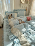 Princ Sle Coral Fce Bedding Set with Lace Milk Velvet Floing Skin-friendly Four-piece Bedding Set French Sle Acti...