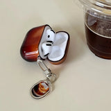 Korea Lovely Transparent Amber Color Soft Earphone Case For AirPods 4 With Coffee Pendant Protective Shell For AirPods Pro 2 3