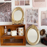 Rustic Carving Frame Gold Mirror Home decor Tray Home Decorative Mirror Bedroom Table Makeup Mirror