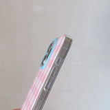Korean INS Pink Checker Matte Double Layers Ring Strap Phone Case for iPhone 16 15 14 13 Pro Max Back Cover for 12 Pro Funda