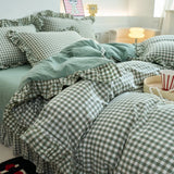 4 Piece Pink Plaid Duvet Cover Set, 100% Polyester Soft and Breathable Bedding, Suitable for Bedroom, All-Season Use