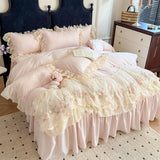 4Pcs Korean Princess Style Cotton 100% Bedding Luxury Duvet Cover 200x230 220x240 Four Seasons 2025 New Heart-Shaped Lace