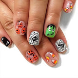 24Pcs/set Black Halloween Press on Nails Pumpkin Ghost Cat Design Short Square Fake Nails Full Cover Acrylic Nail Tips for Women