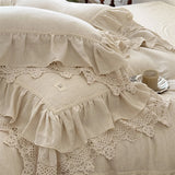 20% Linen And 80% Cotton Double Layer Lace Ruffles Vintage French Bedding Set Duvet Cover Flat/Fitted Bed Sheet Pillowcases 4Pcs