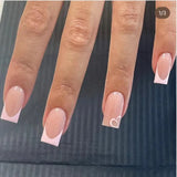 24Pcs Simple French Fake Nail with Gradient White Design Short Square Head False Nails Wearable Finished Manicure Press on Nails