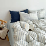 Nordic Simple Stripe Printed Bedding Sets Soft Washed Cotton Skin Friendly Duvet Cover Kit Cozy Bedclothes for Summer and Autumn