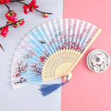 Retro Chinese Style Folding Fan Bamboo Wooden Silk Dance Fan with Tassel Female Wedding Party Performence Hand Held Fan Props