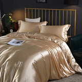 Silk Bedding Set with Duvet Cover Fitted/Flat Bed Sheet Pillowcase Luxury Satin Bedsheet Solid Color King Queen Twin Size