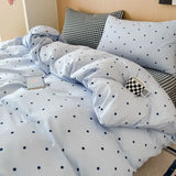 Ins Simple Blue Dot Bedding Sets 2025 New Girls Bed Sheet Set Four Piece With Pillowcases Dormitory Quilt Set No Filling