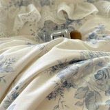 Vintage Lace Ruffles Rose Print Pure Cotton Bedding Set Duvet Cover Set 1.4M/1.5M/1.6M/1.8M/2M Bed Skirt Bedspread Pillowcases