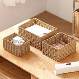 Rural Handmade Woven Storage Basket Large Capacity Rectangular Cosmetics Storage Box Household Snack Storage Box Wardrobe