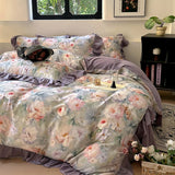 100% Cotton Flowers Printing Bedding Set Korean Style Ruffles Duvet Cover Sets Fitted Bed Sheet Pillowcases Home Textile