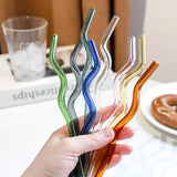 Wavy Colorful Clear Drinking Straw High Borosilicate Glass Straw Glass Tube Party Bar Drinkware Reusable Glass Straws