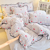 Heart Print Duvet Cover Set Princess Style Lace Ruffles Bedding Set Queen King Skin Friendly Soft Quilt Cover Sheet Pillowcases