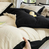 Maillard Solid Color Simple Four-piece Bedding Set Washed Cotton Sheets Quilt Cover Homestay Bedding Student Three-piece Set