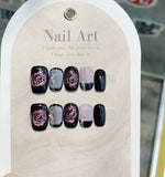 10pcs Cat Eye Handmade Press on Nails Glitter French False Nails Full Cover Flower Pattern Short Coffin Wearable Manicure Nail