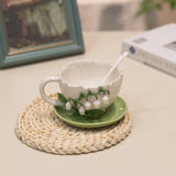 Ceramic three-dimensional handmade lily of the valley coffee cup, water cup, gift cup, mug, breakfast cup