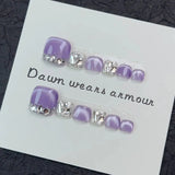 12pcs Handmade Fake Toe Nails Press onToe Nails Cat-eye False Nails Bling Rhinestone Decorated Toe Nails Fake Toe Nail in Box