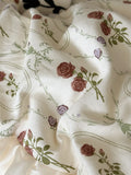 4Pcs Vintage French Pure Cotton Rose Print Pleated Lace Ruffles Bedding Set Queen King Size Duvet Cover Set Bed Sheet Pillowcase