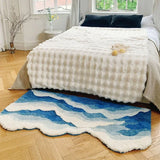 Creative Wave Rug High-Quality Flocking Antislip Carpet for Bathroom Ocean Tufted Carpet Fluffy Thickening Bedroom Bedside Rug