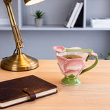 High Aesthetic Underglaze Hand-Painted Lotus Ceramic Coffee Cup with Spoon,Creative Petal Design Flower Mug,Artisan Drinkware Se