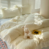 3pcs Pink Grid Bedding Set bedding set lace duvet cover and 2pcs pillowcases (no padding), suitable for bedroom