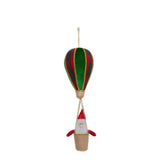 Christmas Tree Ornaments, Flocked Hot Air Balloon Santa Figurine, Gold-Trimmed Linen Basket, European and American Style