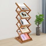 5-Tier Bamboo Magazine Rack Foldable, Portable Lightweight Floor Standing Display Holder for Office Bookstore, Storage Organizer