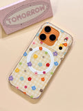 3D Cute Flower Grid Magnetic Grip Tok Phone Case for iPhone 17 16 15 14 13 Pro Max Wireless Charge For Magsafe Holder Cover