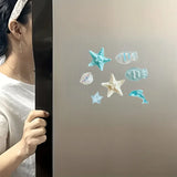 7pcs Geometric Starfish Shell Fish Dolphin Resin Fridge Magnets - Cute Ocean-Themed Decor for Kitchen, Office