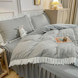 Korean Style Bedding Set Duvet Cover Flat Bed Sheet Bed Skirt Princess Style Ruffle Quilt Cover For Girls Summer Bed Linen